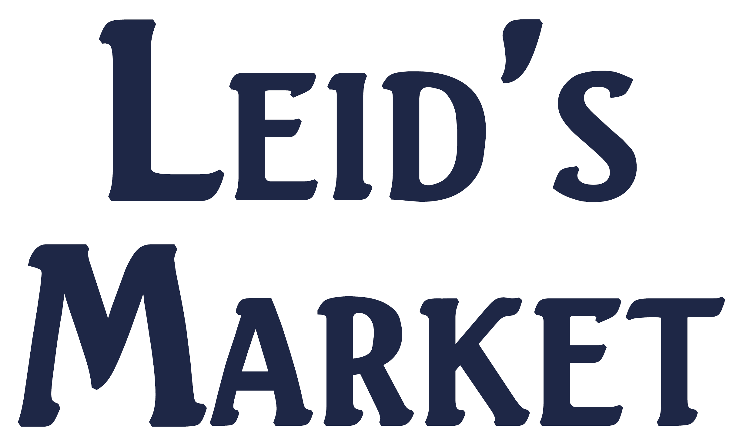 Text sign in dark blue font reads “Leid’s Market” on a light background.