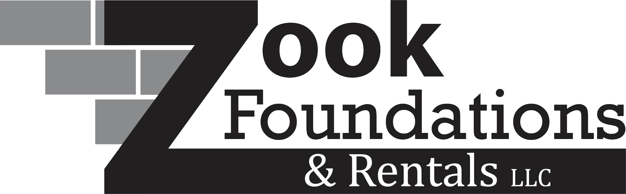 Zook Foundations & Rentals LLC logo with a stylized "Z" resembling bricks and the company name in bold black text.
