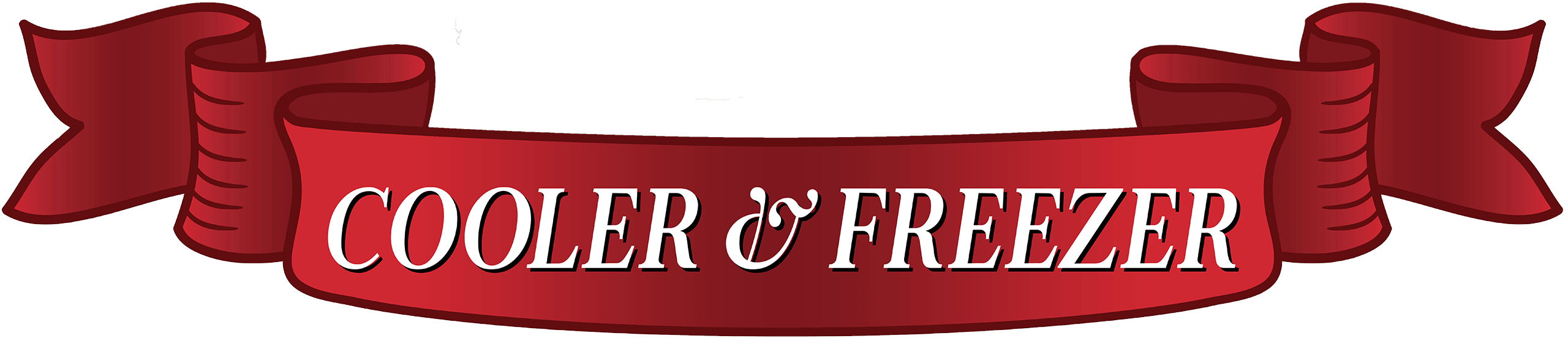A red ribbon banner with the words "COOLER & FREEZER" in white, bold, uppercase letters.