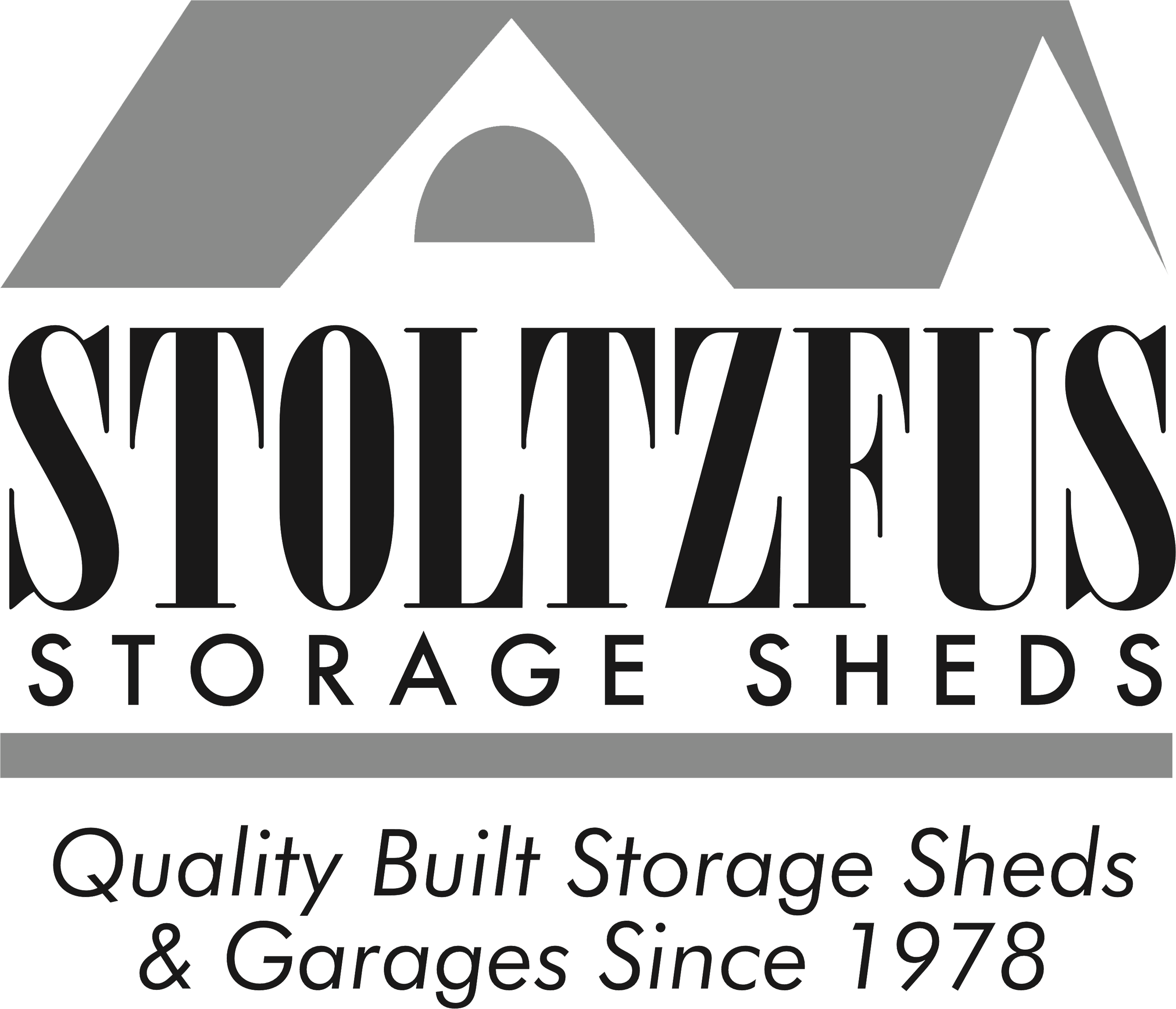 Stoltzfus Storage Sheds logo with a house graphic and the slogan "Quality Built Storage Sheds & Garages Since 1978.