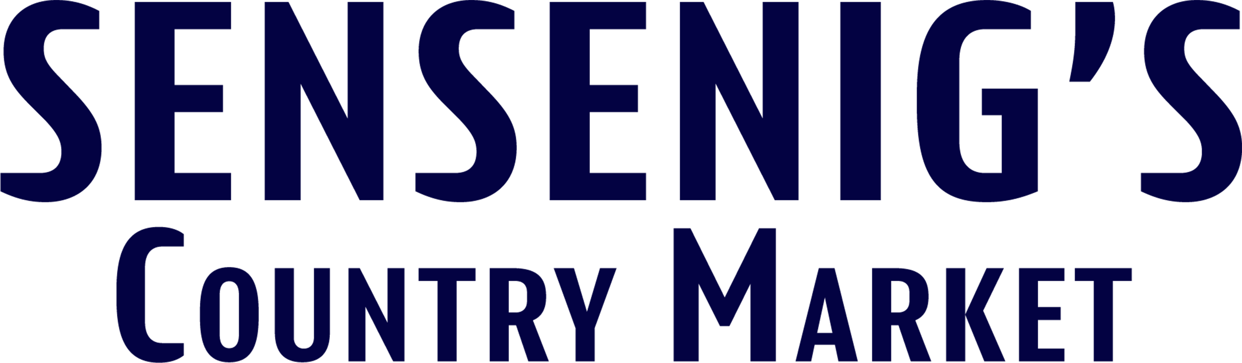 Text logo reads "Sensenig's Country Market" in bold, dark blue capital letters on a light background.