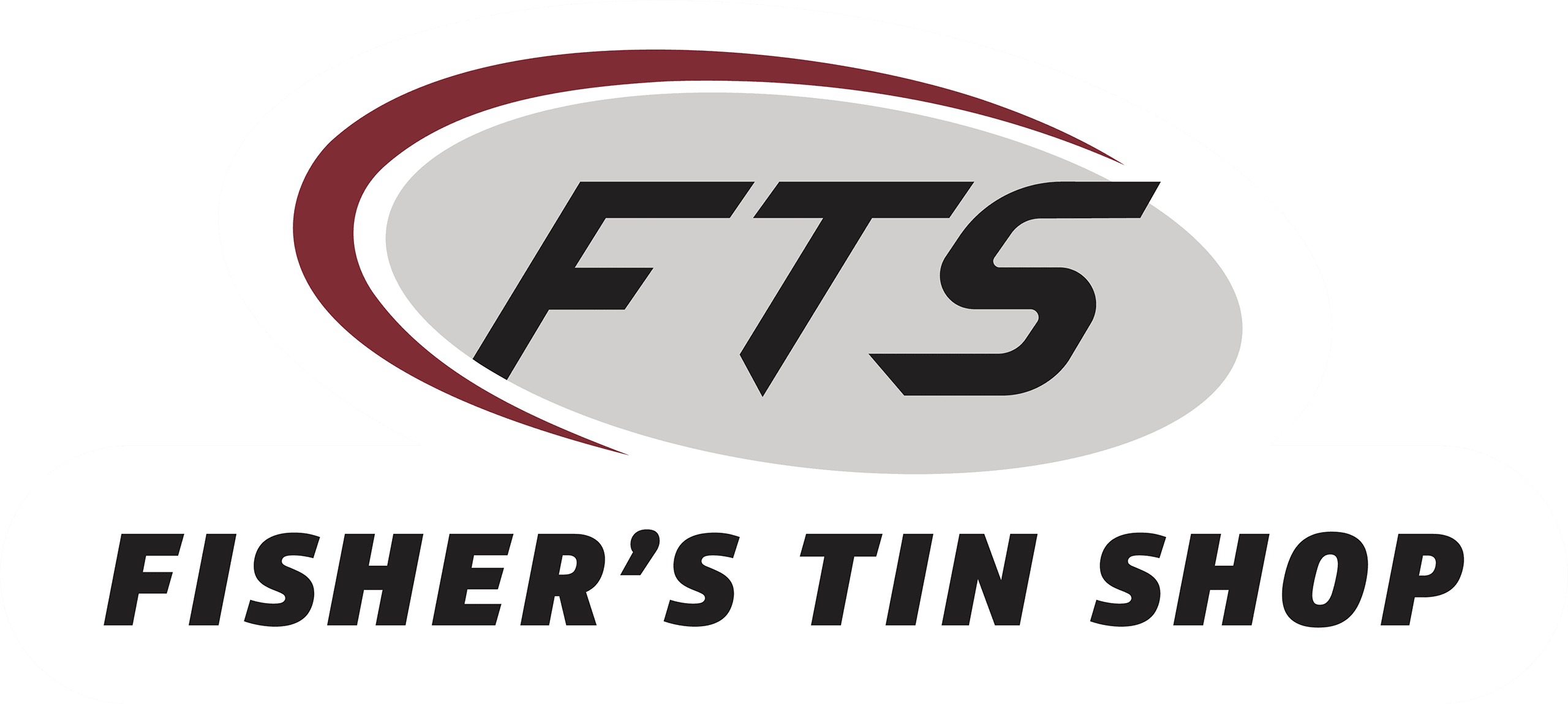 Logo for Fisher's Tin Shop with large initials "FTS" inside an oval, and the shop name written below in bold black letters.