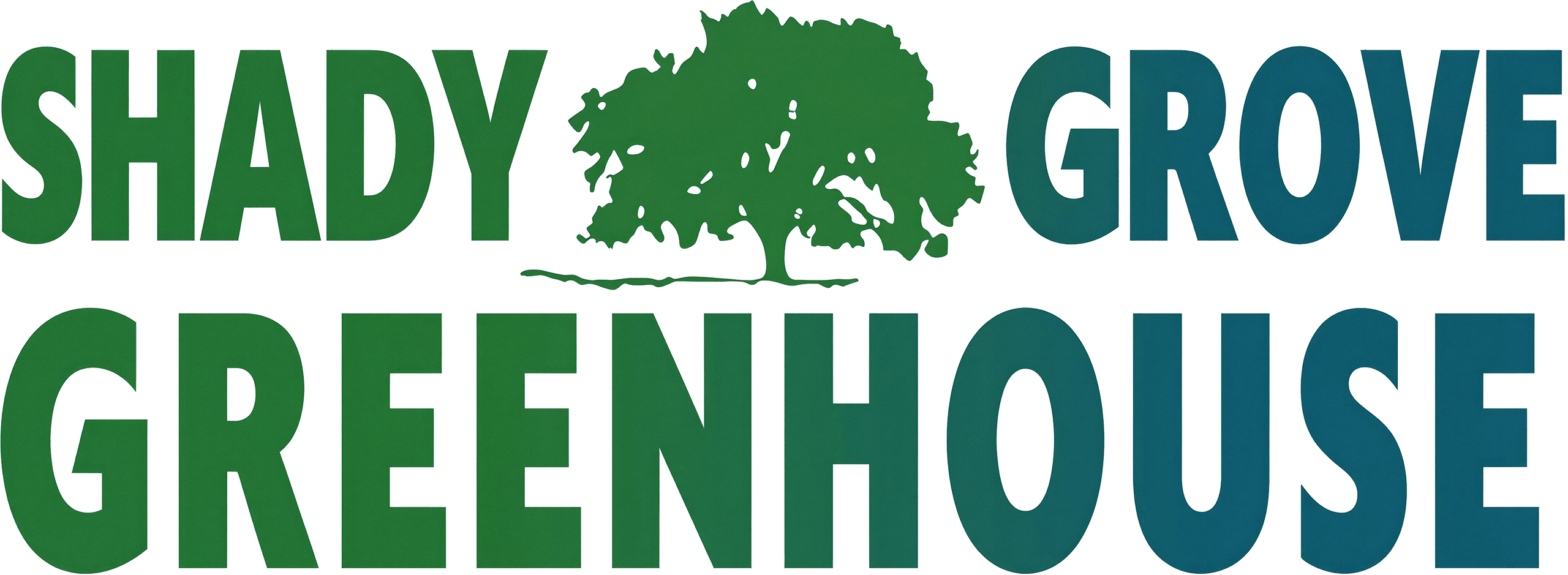 Shady Grove Greenhouse logo with a green tree graphic between the words 'Shady Grove' and 'Greenhouse' in bold green and blue text.