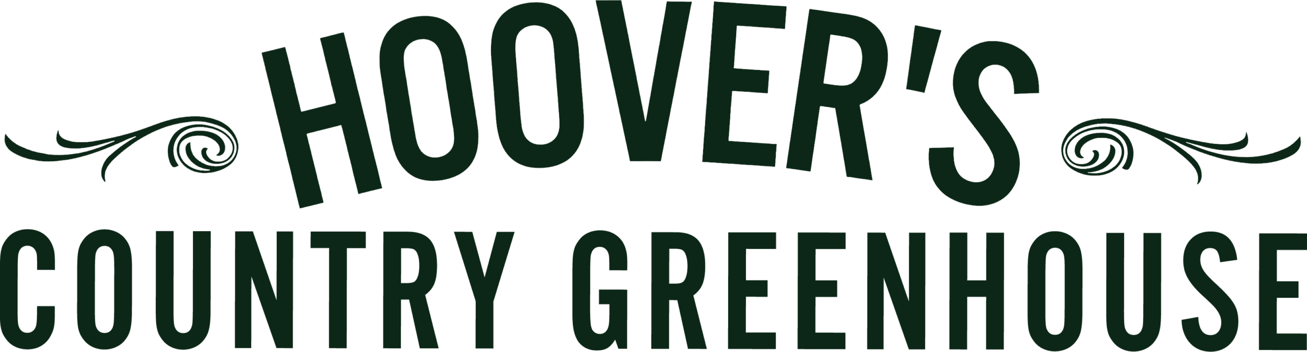 Logo reads "Hoover's Country Greenhouse" in bold, arched letters with decorative swirls on either side of "Hoover's.