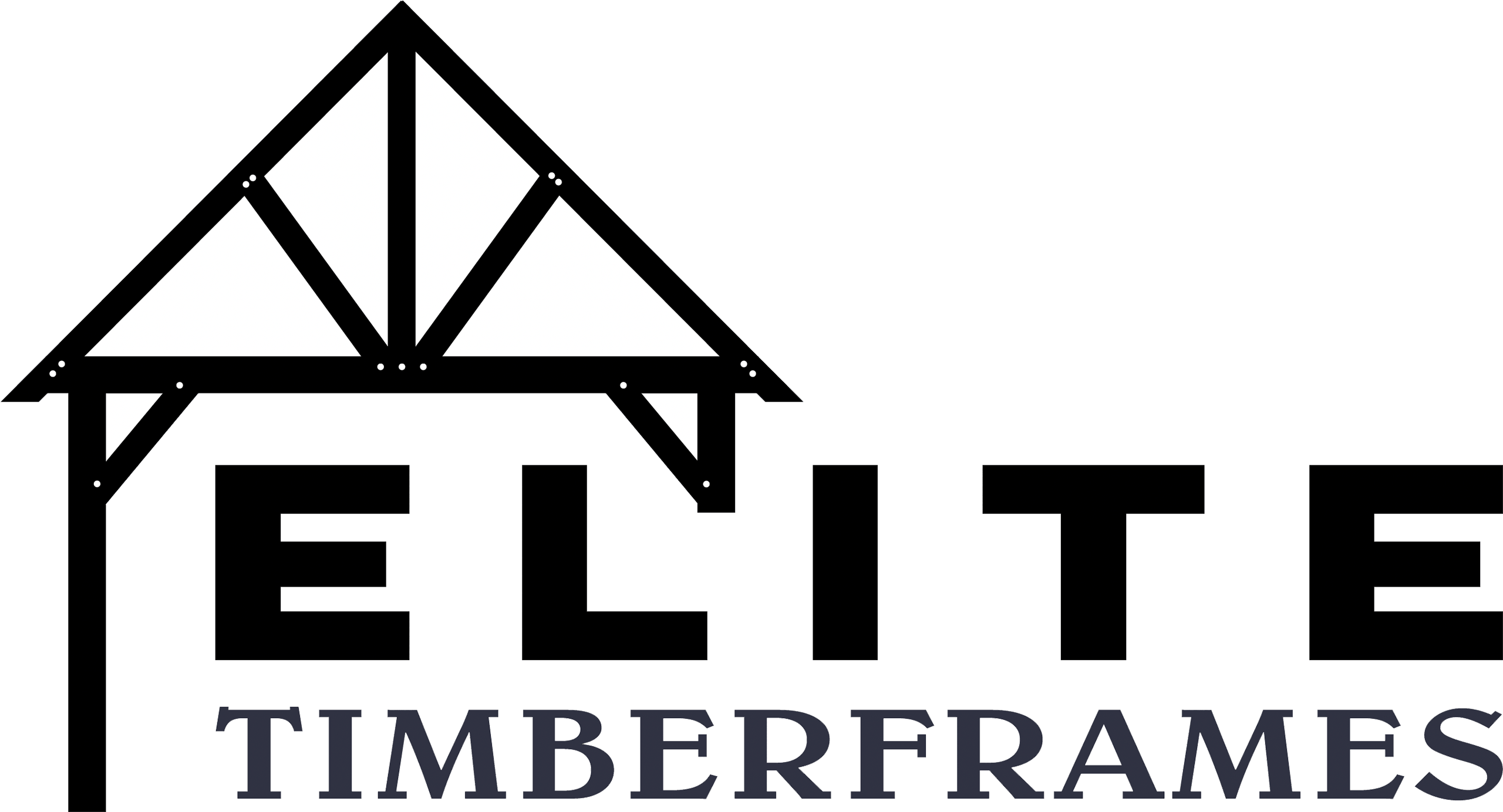 Logo for Elite Timberframes features a stylized black timber frame structure forming the letter "E" above the words "Elite Timberframes" in bold, uppercase letters.