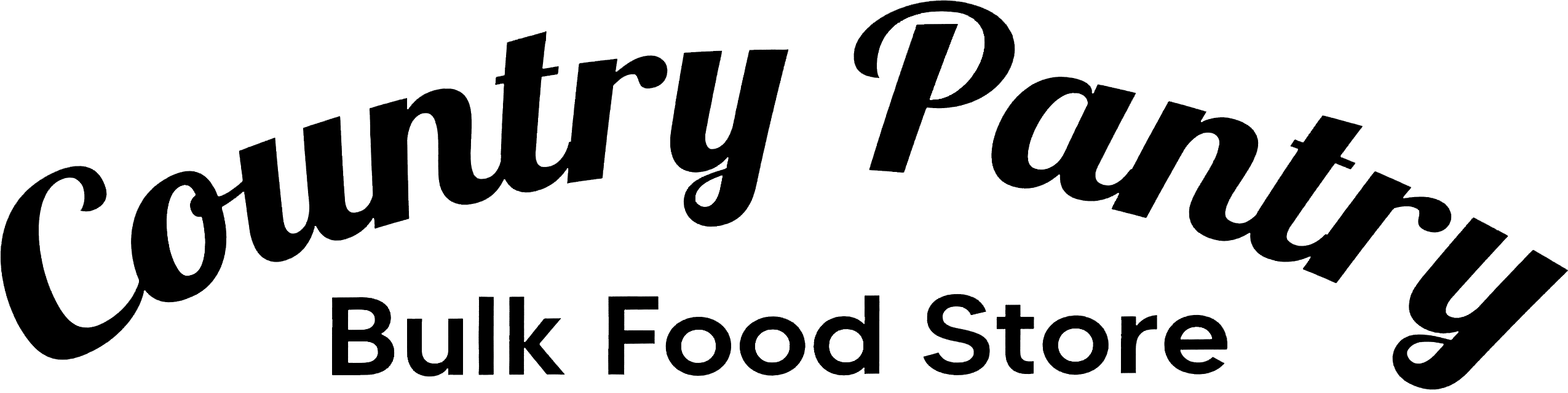 Country Pantry Bulk Food Store logo with stylized text in black on a white background.