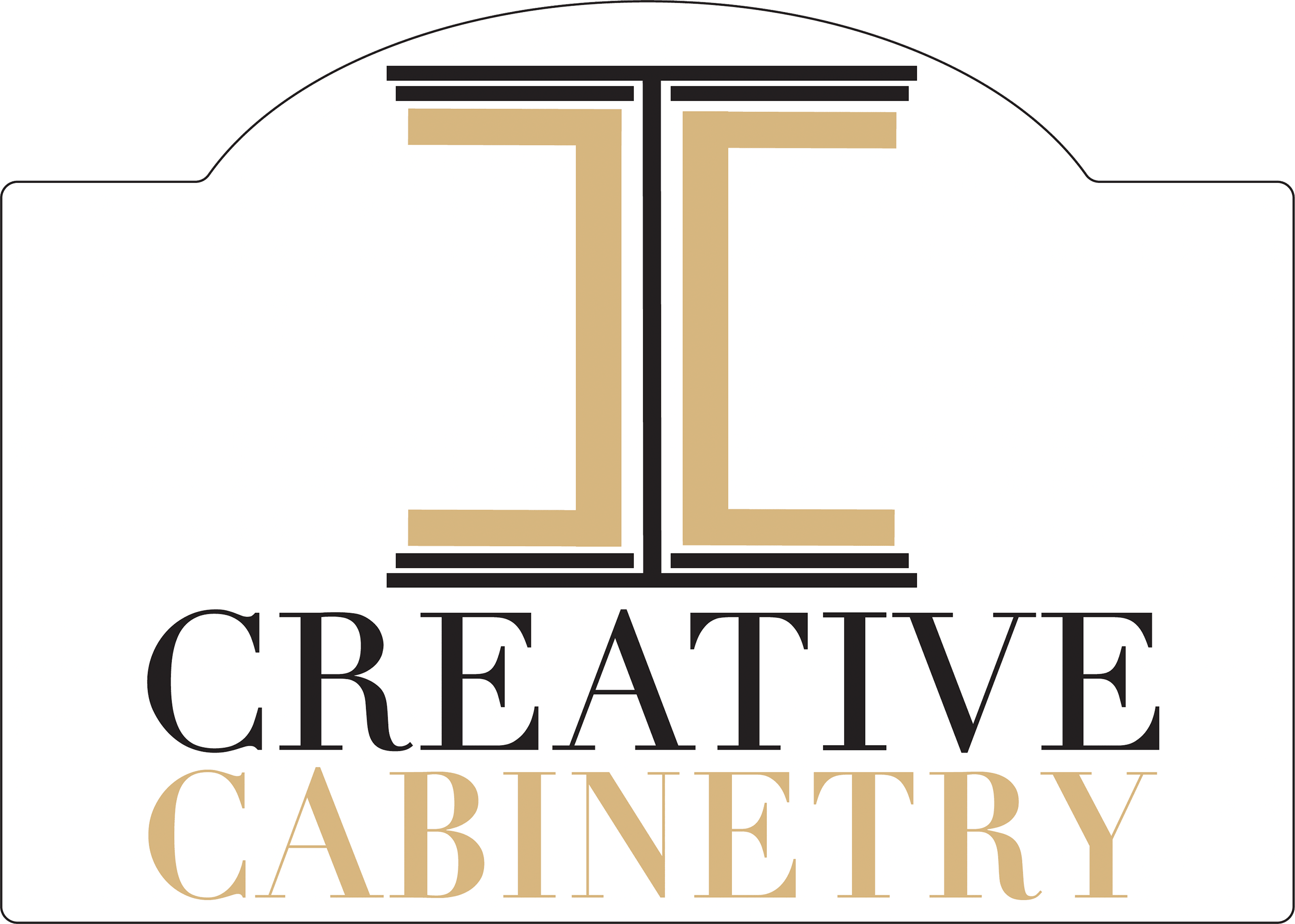 Logo for Creative Cabinetry featuring stylized mirrored "C" shapes in black and gold above the company name, with "CREATIVE" in black and "CABINETRY" in gold.