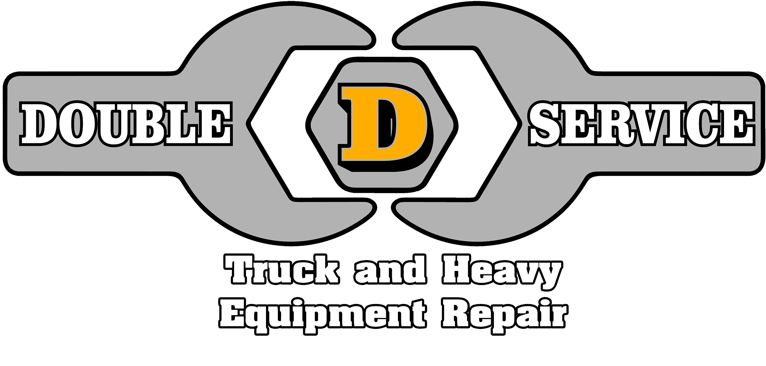 Logo for Double D Service featuring two wrenches, a bold letter D in the center, and the text "Truck and Heavy Equipment Repair" below.