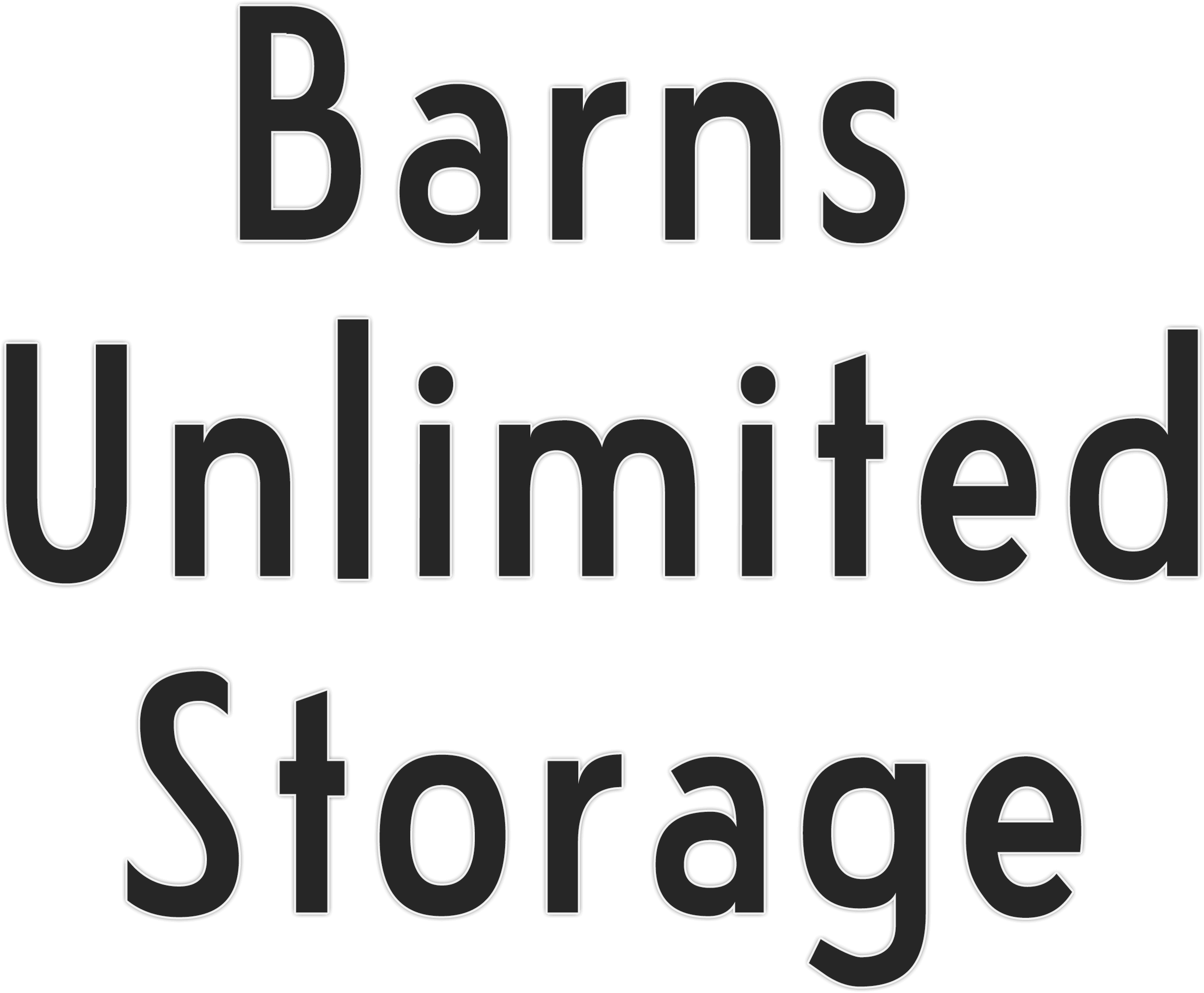 Text reads: "Barns Unlimited Storage" in bold, black letters on a white background.