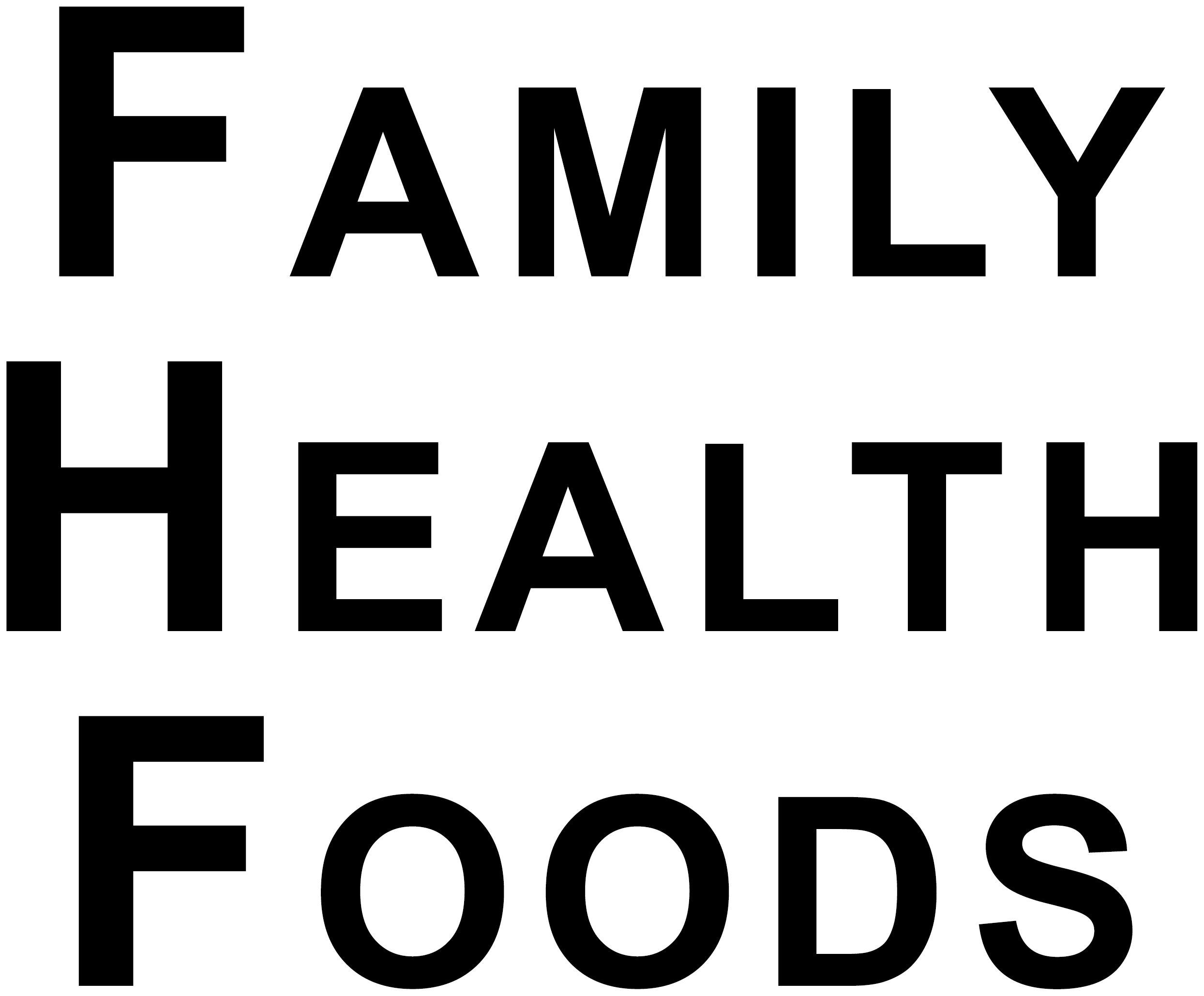 Black text on a light background reads "Family Health Foods" in large, bold, uppercase letters.