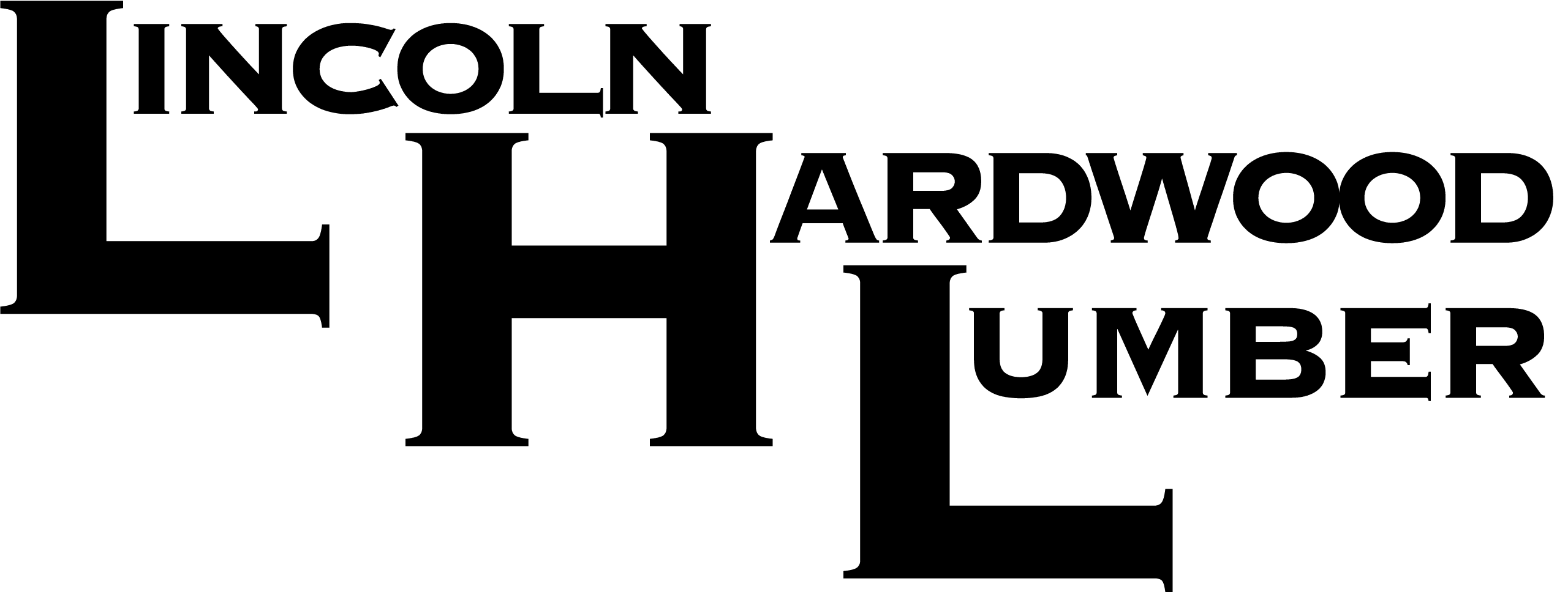 Logo for Lincoln Hardwood Lumber with the words "Lincoln," "Hardwood," and "Lumber" arranged around large, bold letters "L" and "H".