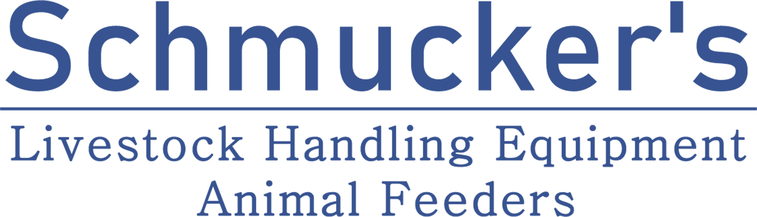 Schmucker's logo with the text "Livestock Handling Equipment Animal Feeders" written below the business name in blue letters on a white background.