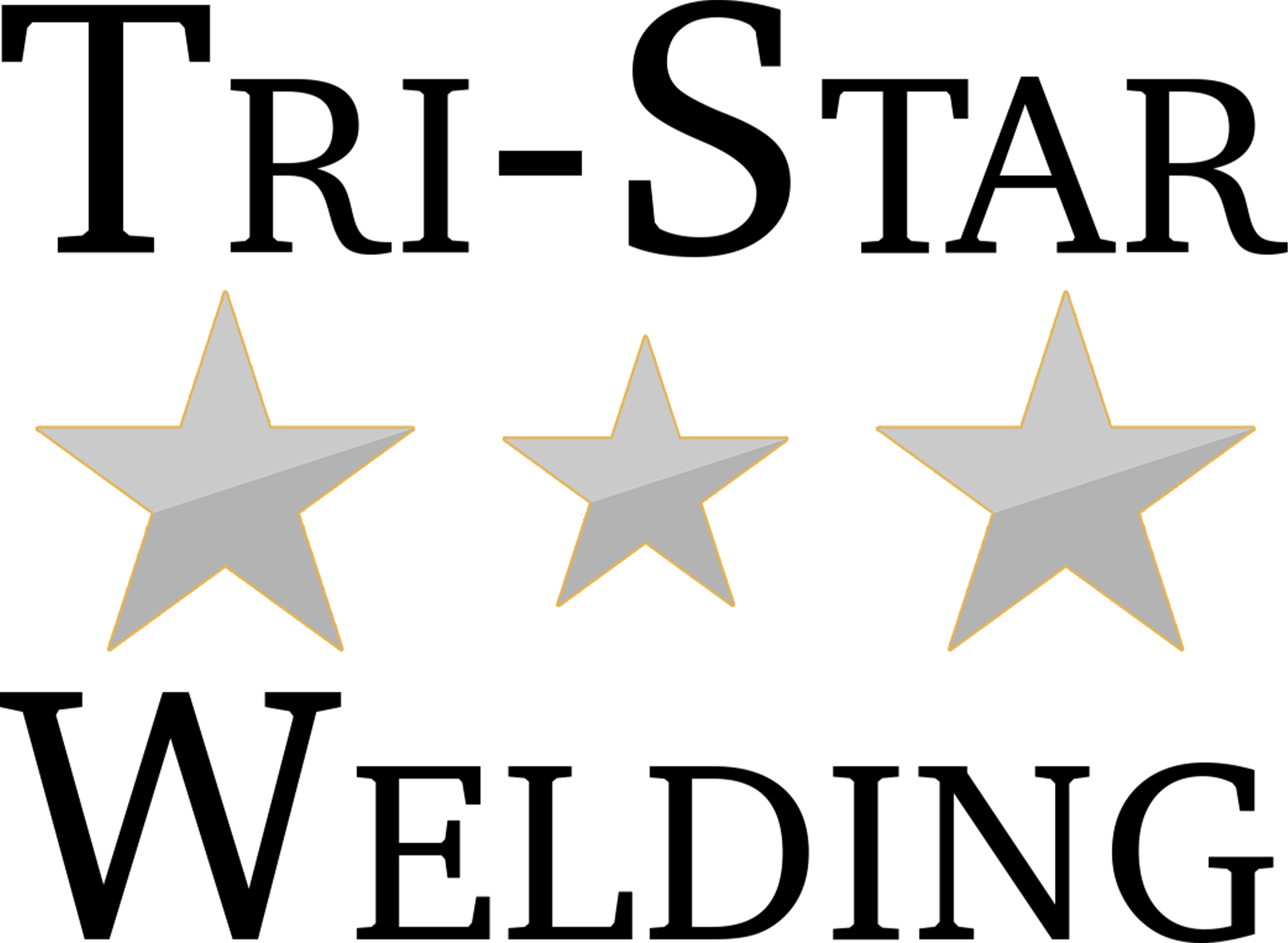 Logo for Tri-Star Welding with three gold-trimmed silver stars positioned between the words "Tri-Star" and "Welding.