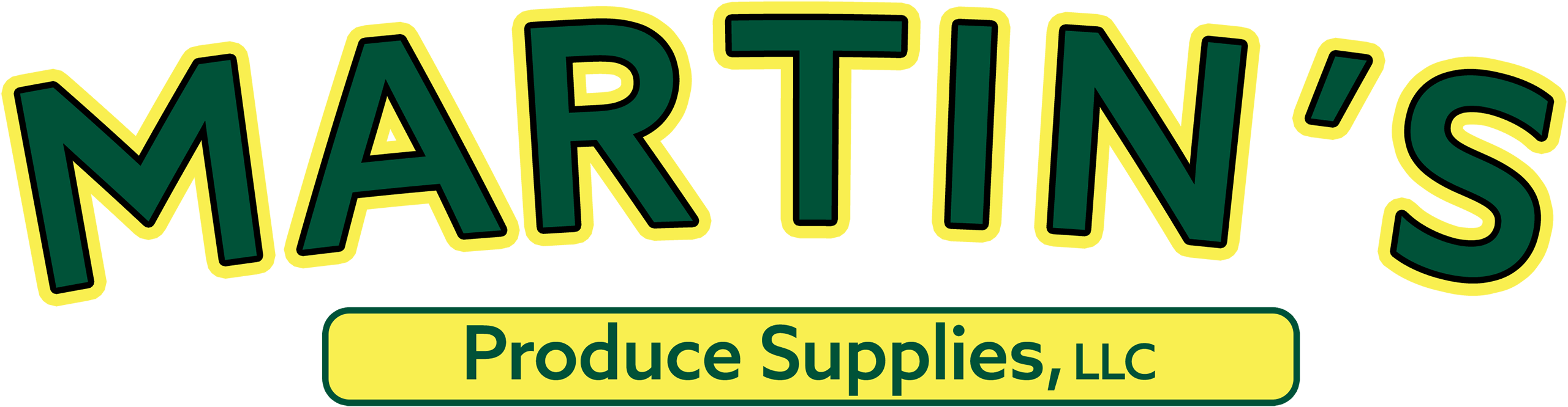Logo for Martin’s Produce Supplies, LLC, with green and yellow text on a white background.