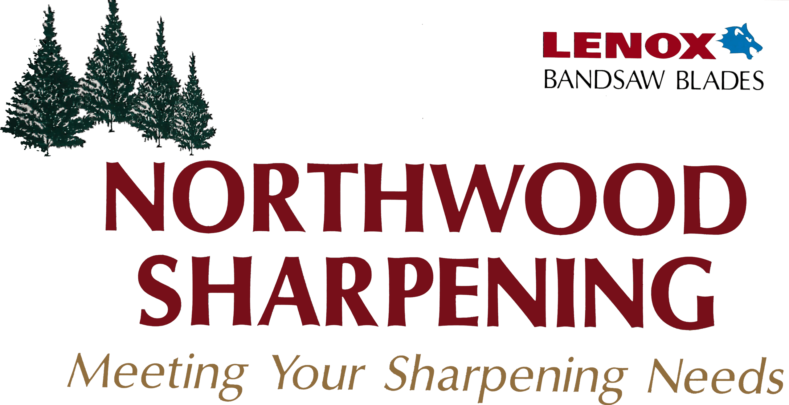 Logo for Northwood Sharpening with tree graphics, red and gold text, and Lenox Bandsaw Blades branding in the top right corner.