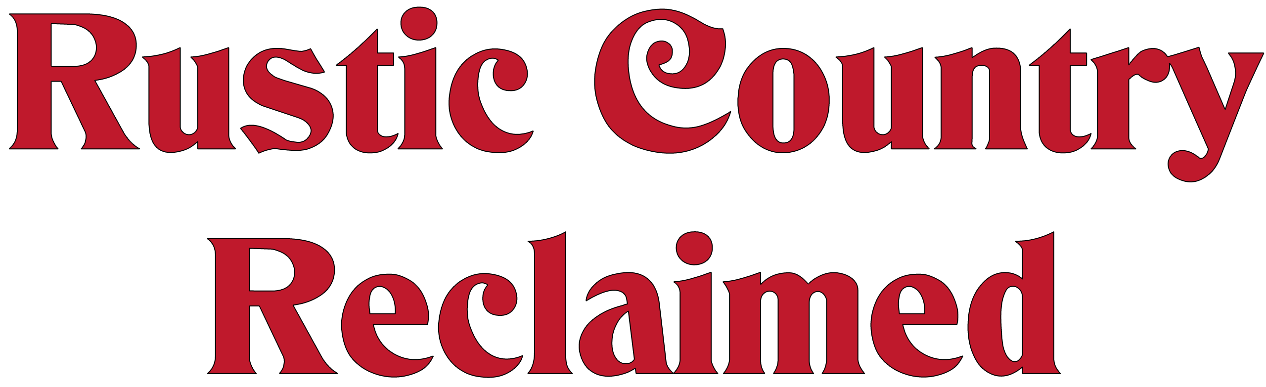 Red text on a white background reads "Rustic Country Reclaimed" in a bold, serif font.