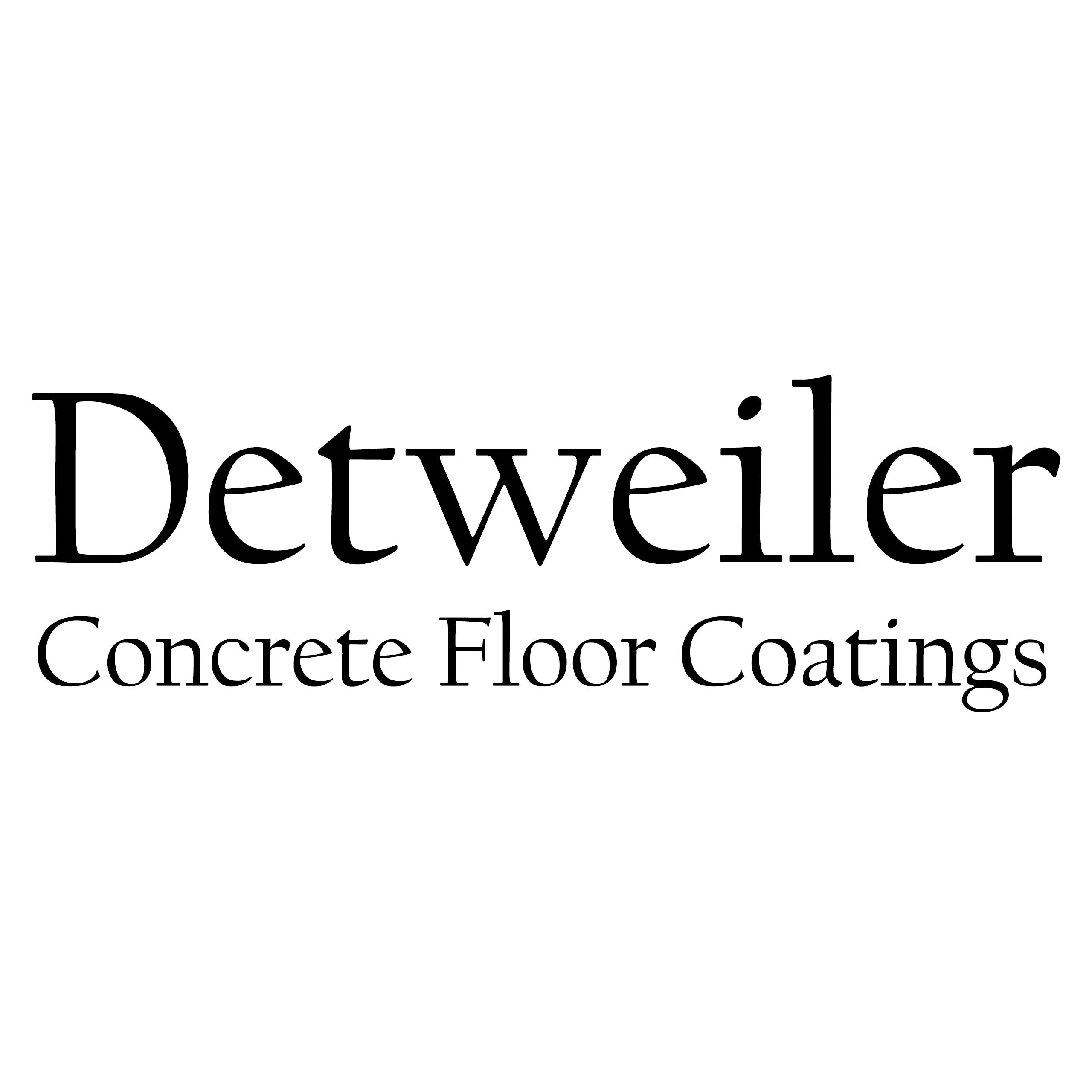 The image shows the text "Detweiler Concrete Floor Coatings" in black, serif font on a white background.