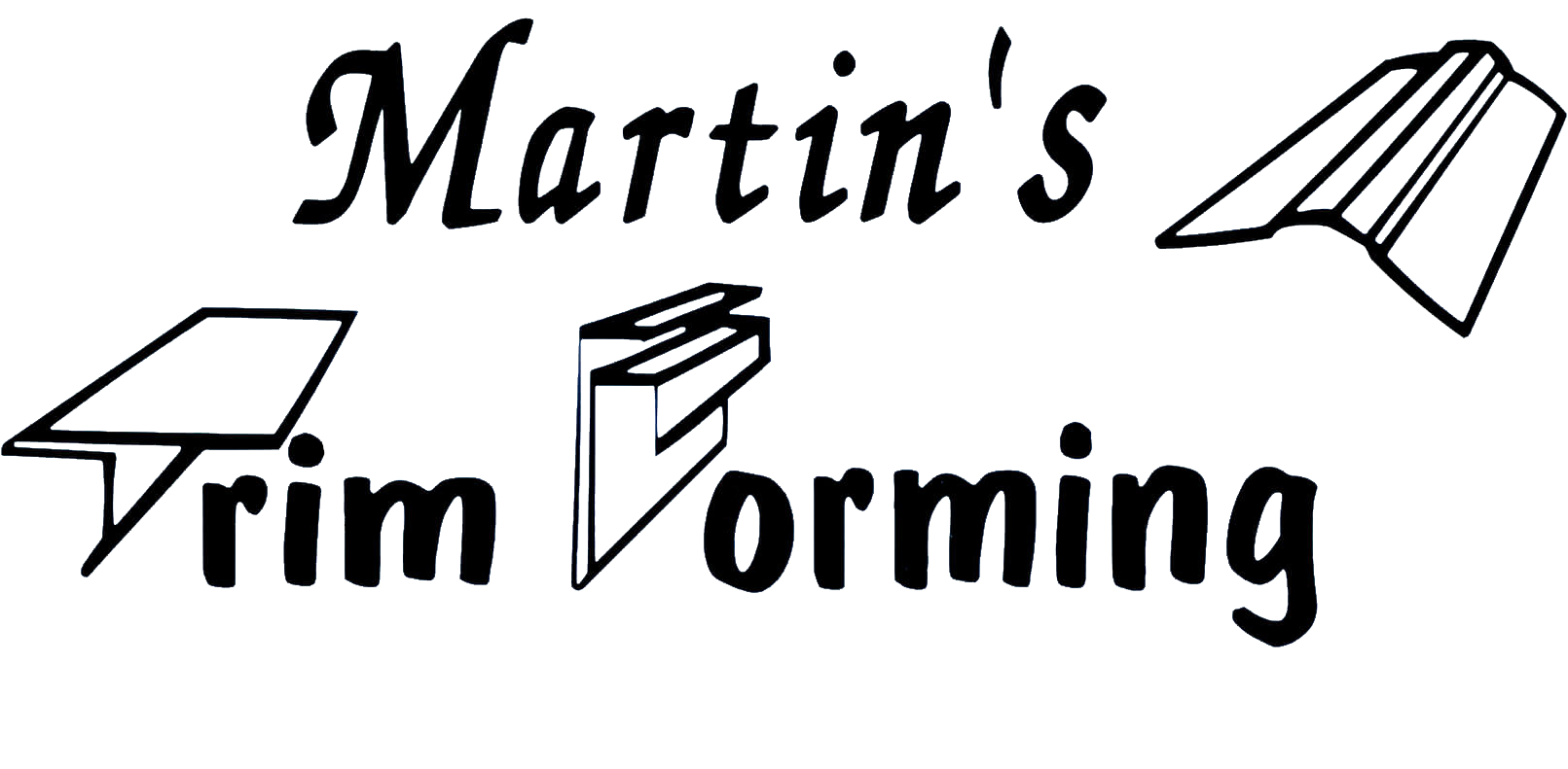Logo for "Martin's Trim Forming" with stylized text and three outlined trim shapes integrated with the words.
