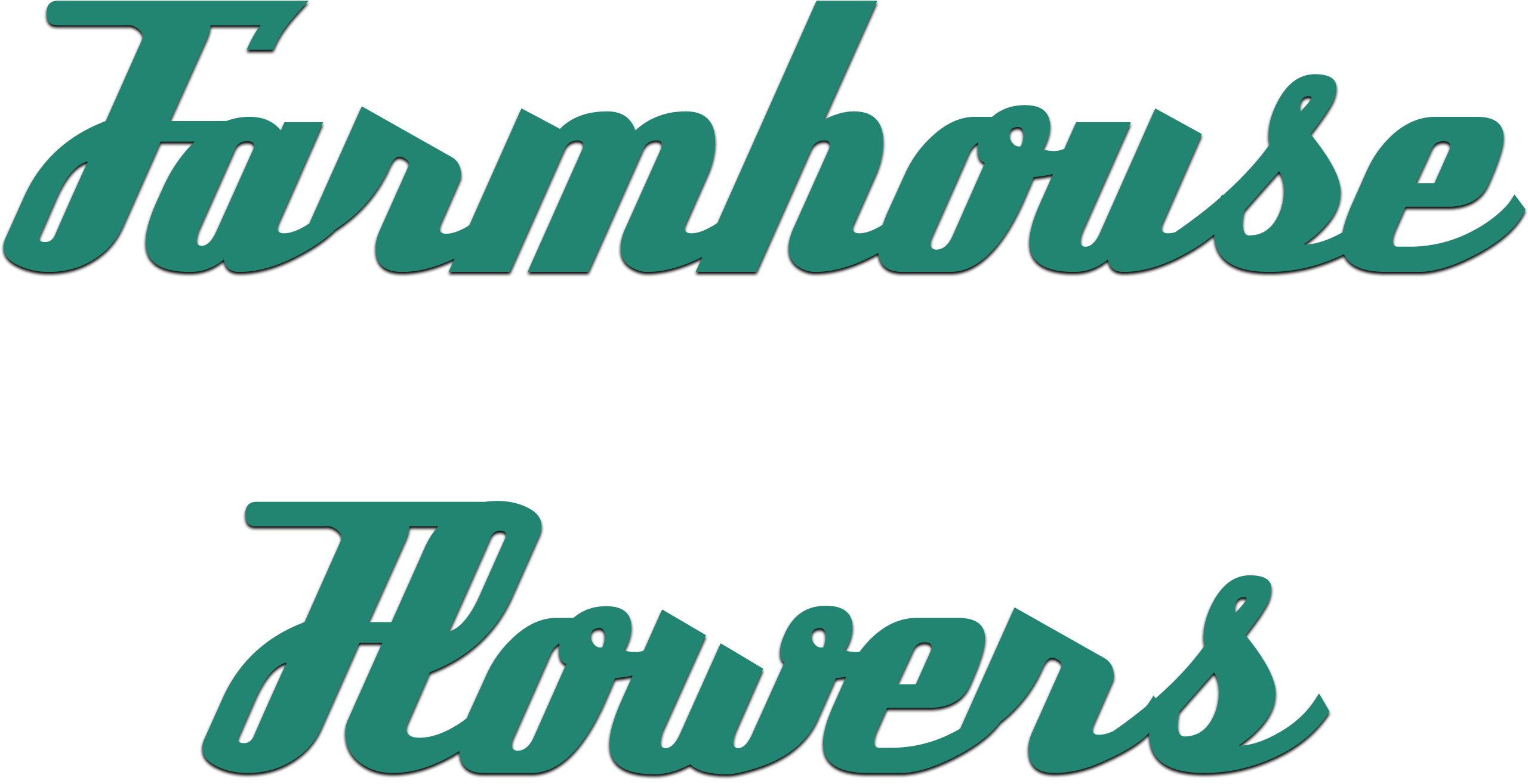 Green script text reads "Farmhouse Flowers" on a white background, with "Farmhouse" above and "Flowers" below, in a decorative font.