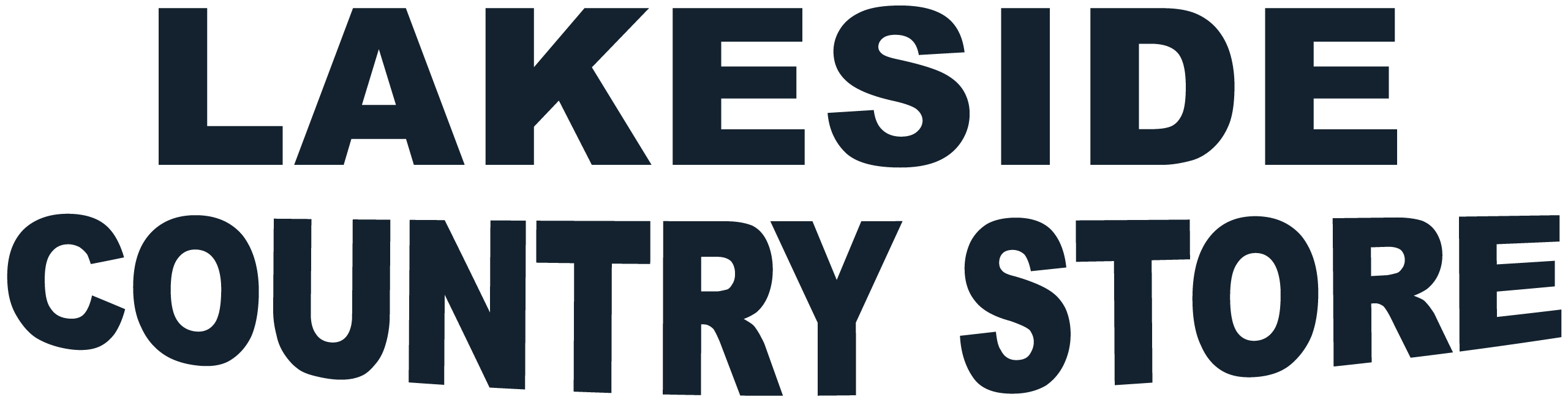 Text reading "LAKESIDE COUNTRY STORE" in bold, black capital letters on a white background.