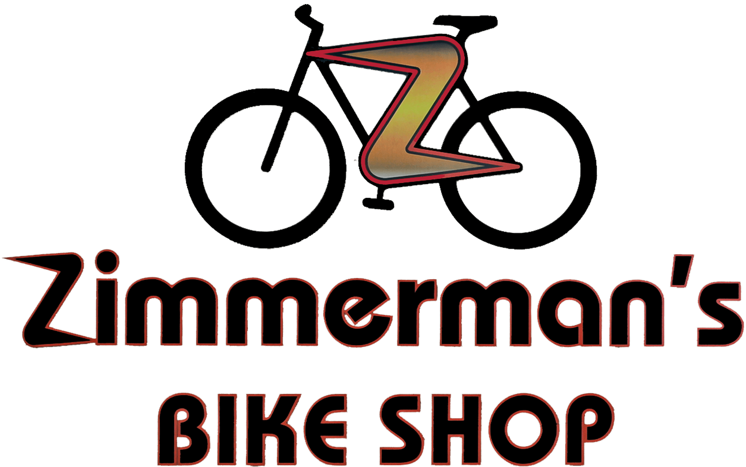 Logo for Zimmerman's Bike Shop featuring a stylized bicycle with a large letter "Z" integrated into the frame above the shop name in bold text.