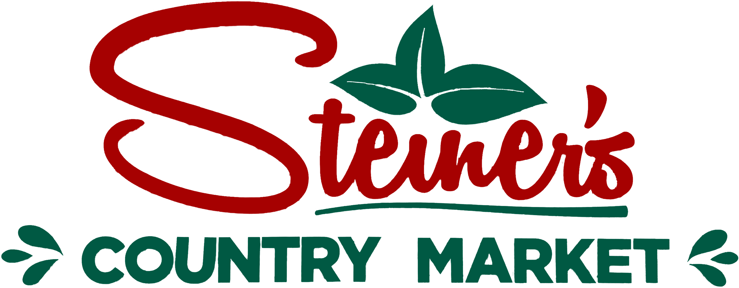 Logo for "Steiner's Country Market" with "Steiner's" in red script and green leaves above "Country Market" in bold green letters.
