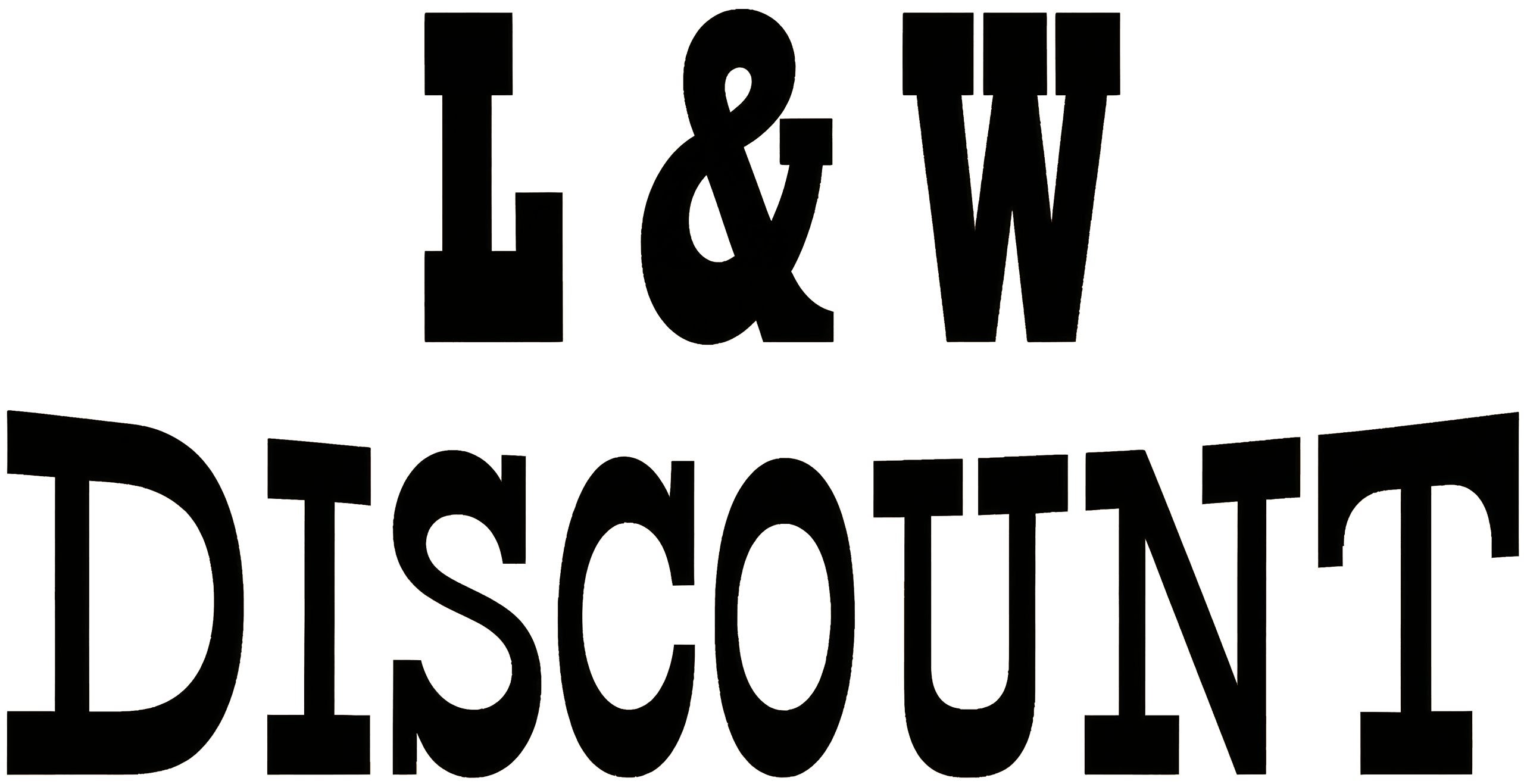 Black text on a white background reads "L & W DISCOUNT," with "DISCOUNT" in a larger, bold, curved font.