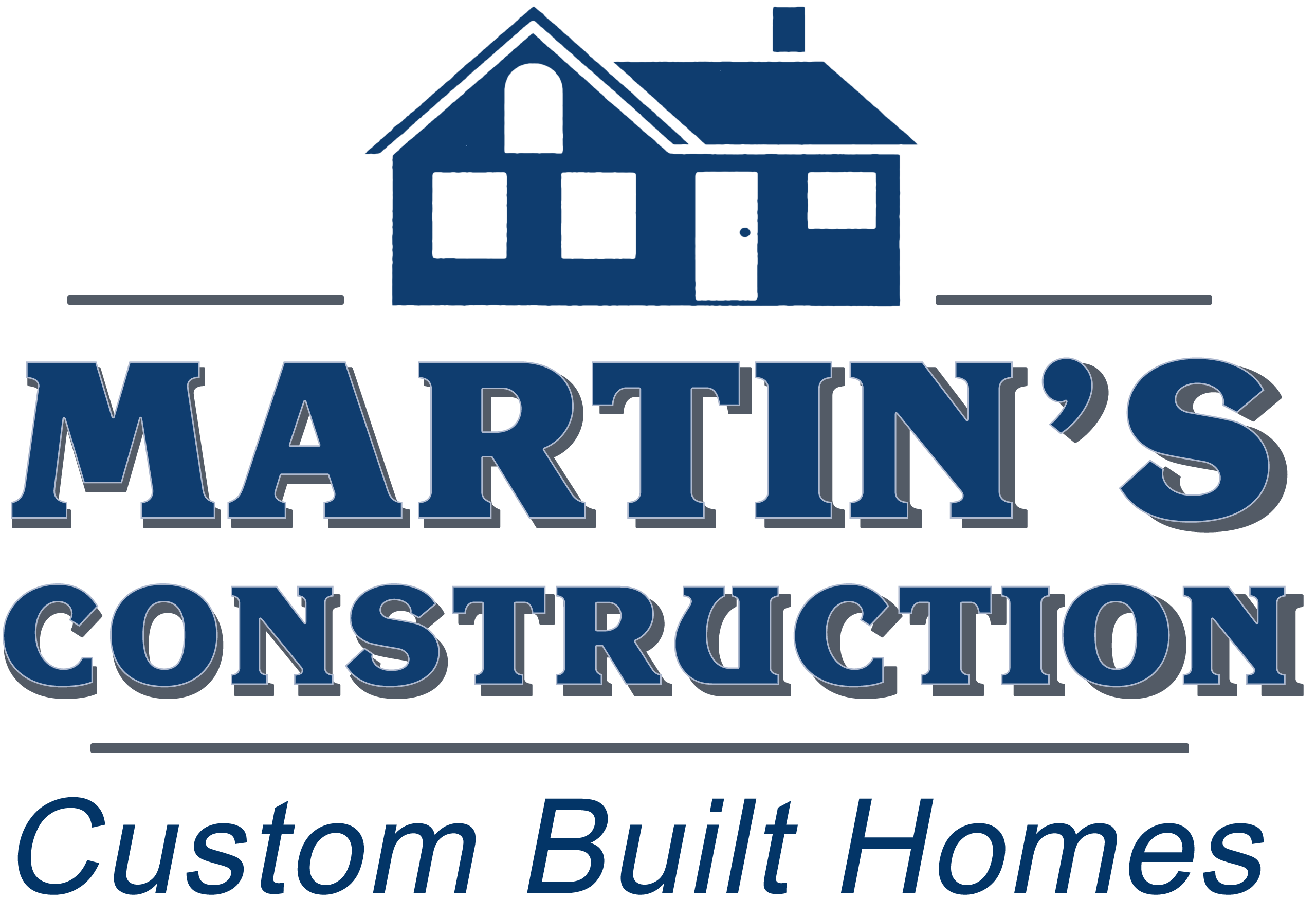 Logo for Martin's Construction featuring a house graphic above bold text reading "Martin's Construction" and the tagline "Custom Built Homes" below.