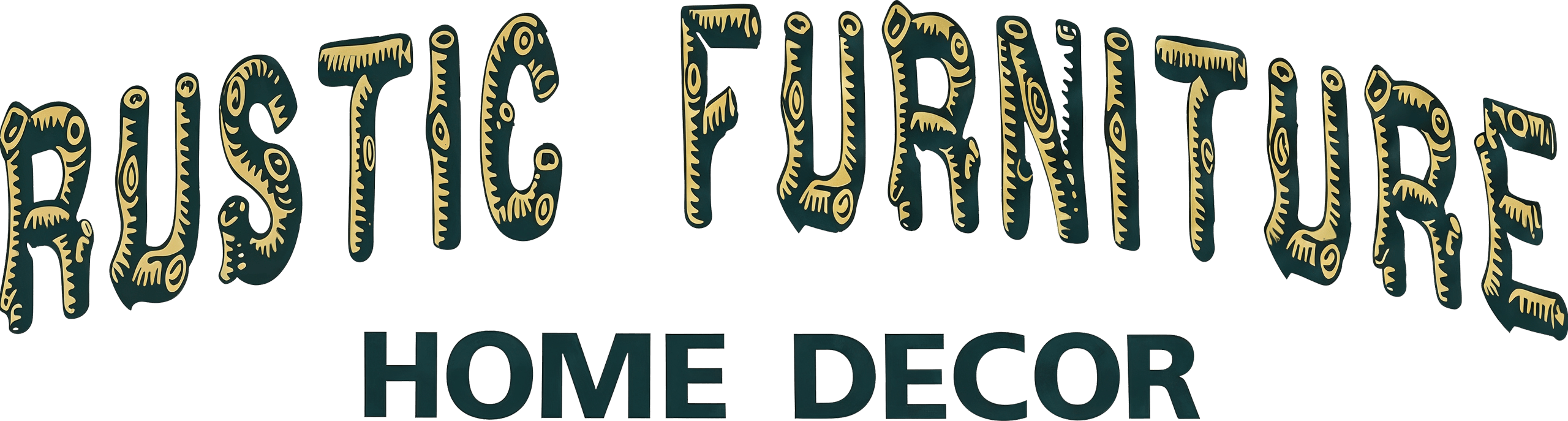 Text reads "Rustic Furniture Home Decor" in large, stylized letters with a rope-like design for "Rustic Furniture" and bold letters for "Home Decor.