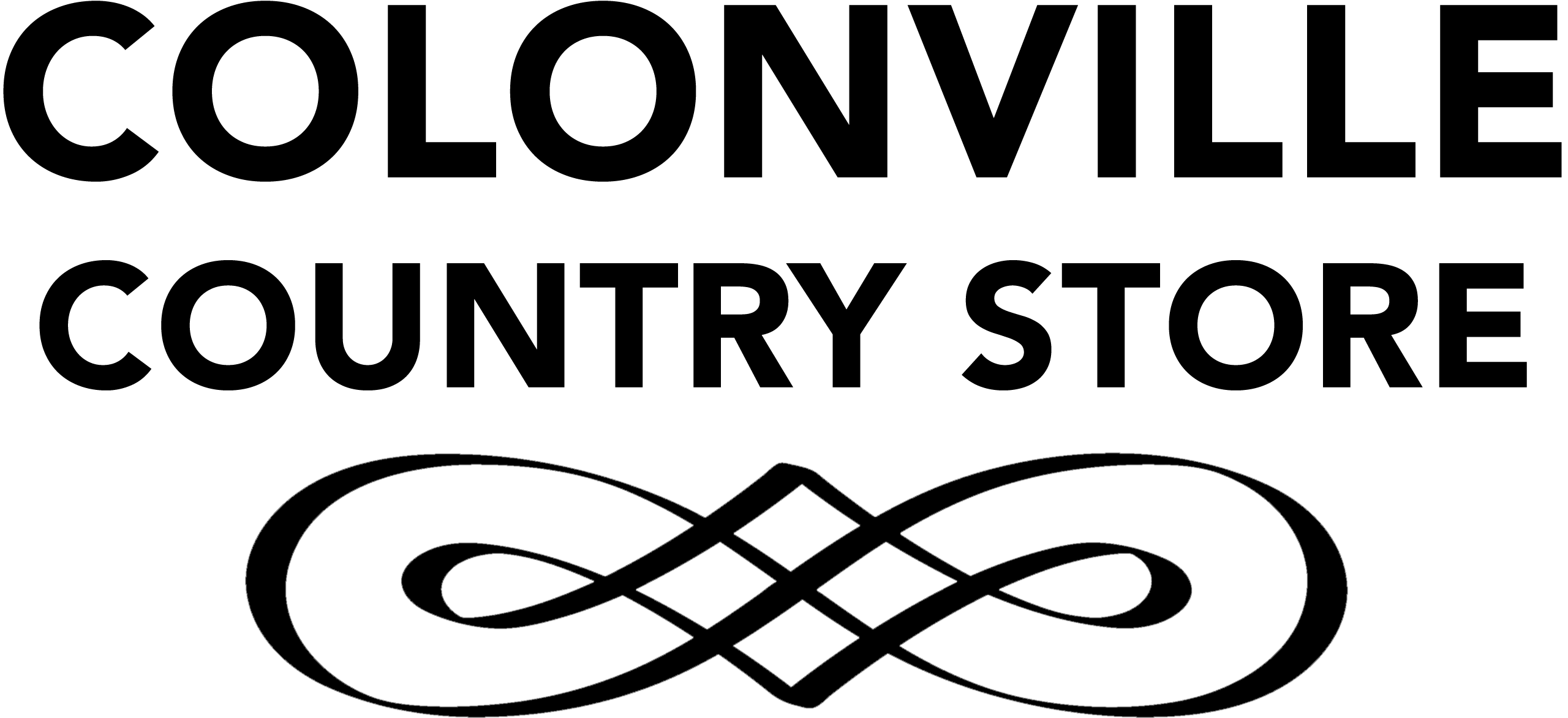 Text reads "Colonville Country Store" in bold letters above a decorative black scroll design.